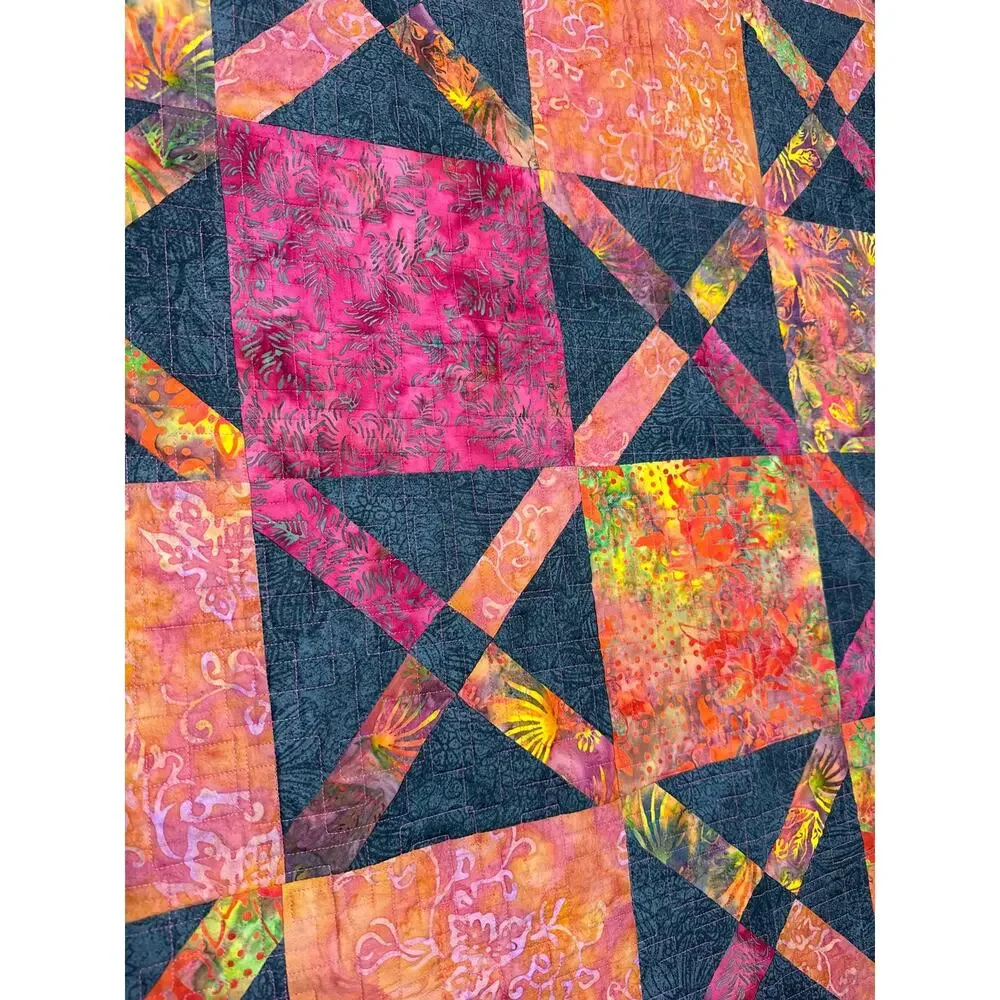 Handmade Fall Quilt Throw – Reversible Orange Pink Black Lap Blanket 58x41